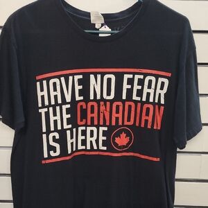 Black Graphic T-Shirt with Canadian Print, Size L